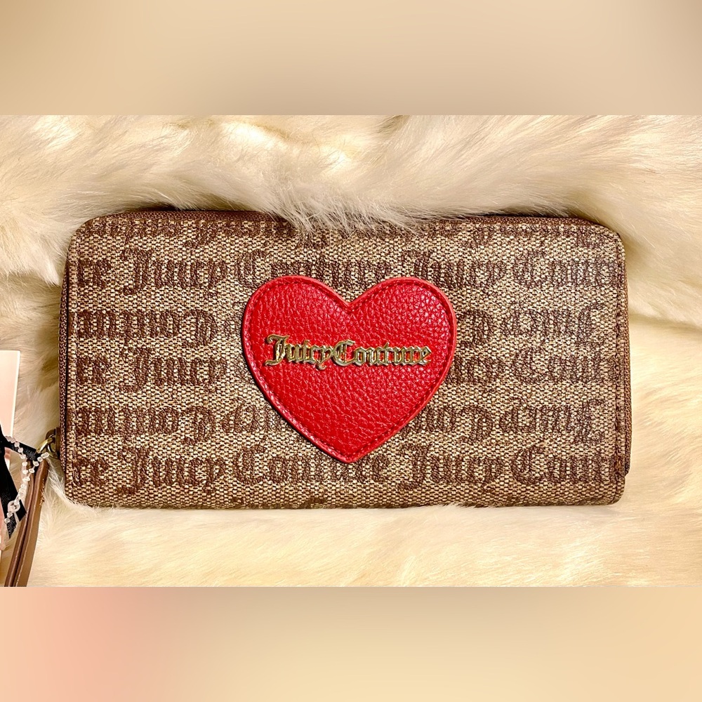 Juicy Couture Brown Monogram Wallet with Red Heart Logo